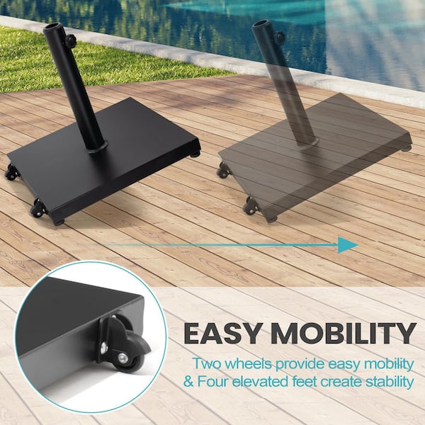 45 lbs. Outdoor Weighted Cement Concrete Patio Umbrella Base with Wheels in Black