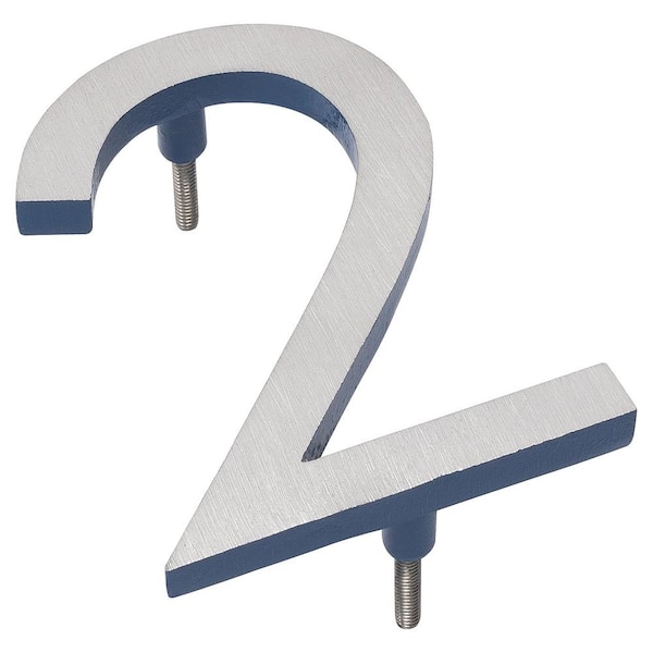 Montague Metal Products 4 in. Satin Nickel/Sea Blue 2-Tone Aluminum Floating or Flat Modern House Number 2