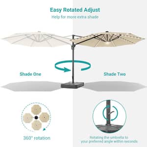 11 ft. Round Solar LED Aluminum 360-Degree Rotation Cantilever Offset Outdoor Patio Umbrella with a Base in Sand