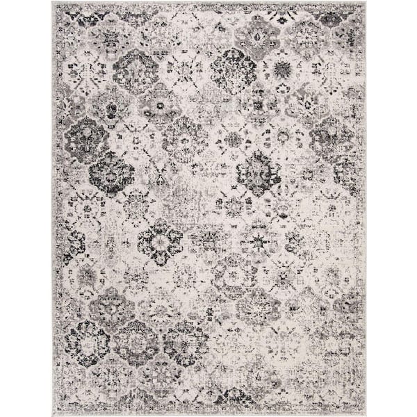 Unbranded Gray Polypropylene 6 ft. 7 in. x 9 ft. 2 in. Floral Indoor Area Rug