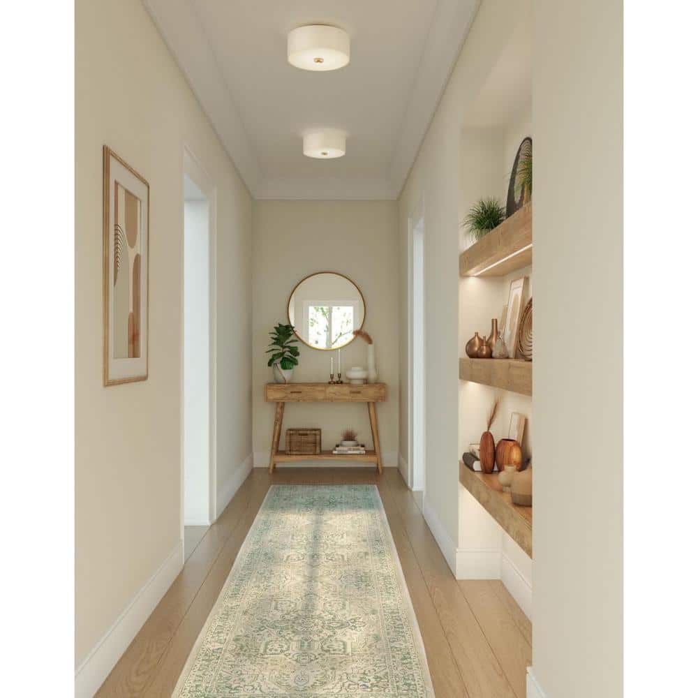 Satin Brass and White Drum Flush Mount Light