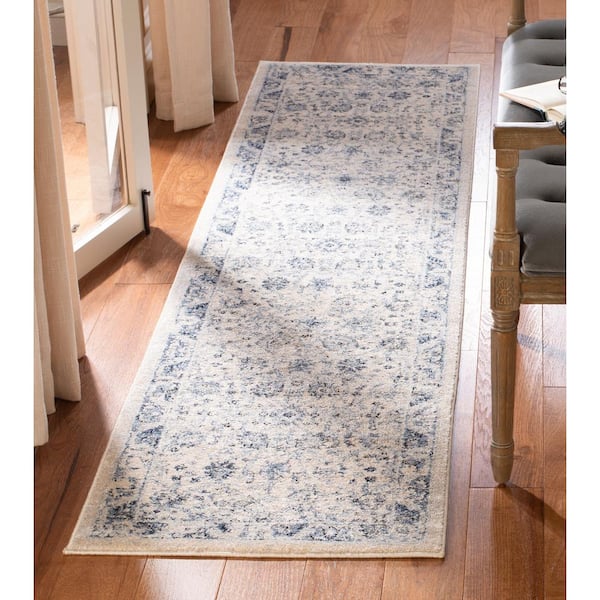 Charleston Ivory/Blue 2 ft. x 12 ft. Floral Runner Rug