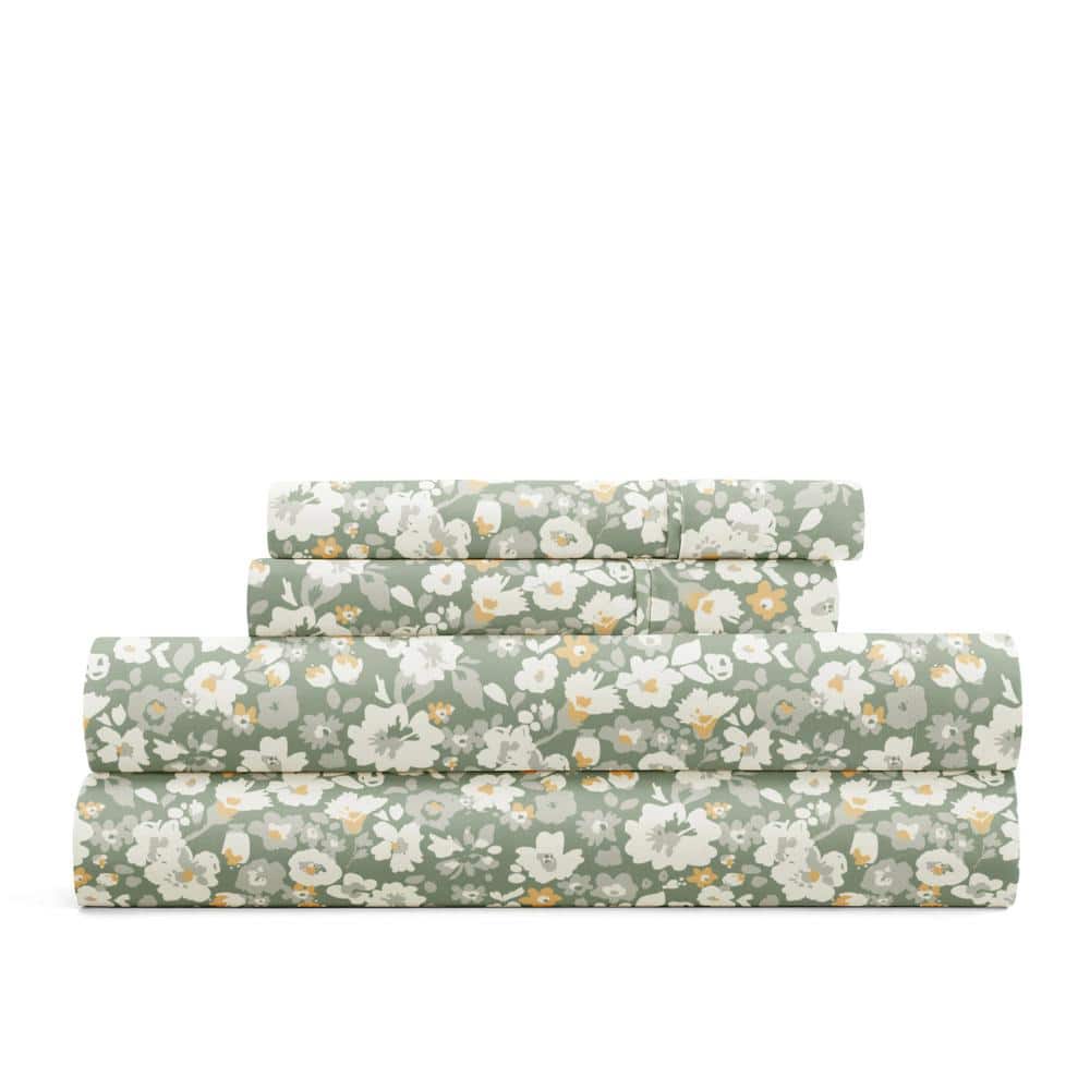 Green Floral Kids Unisex Queen Microfiber Sheet Set