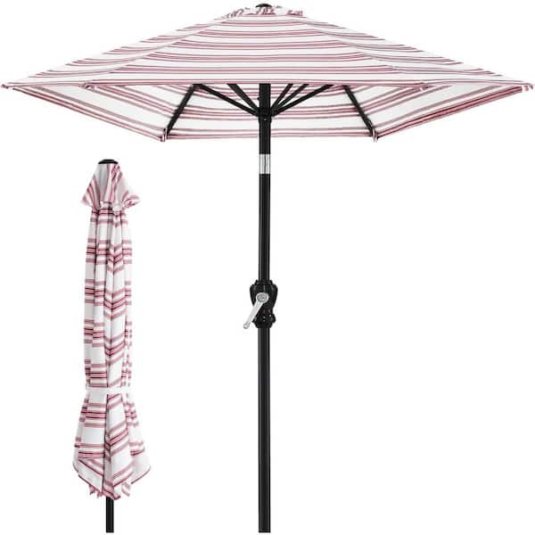Unbranded 10 ft. Solid Steel Pole Market Tilt Patio Umbrella with Crank Lift in Striped Burgundy