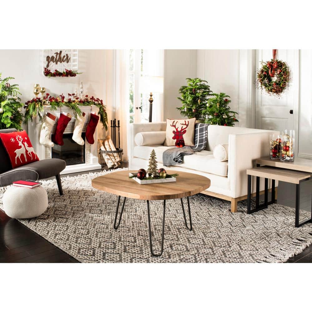 Weathered Oak and Steel Round Transitional Coffee Table
