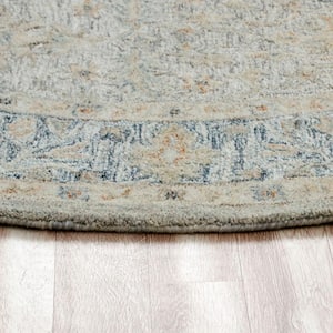 Ancien Lavaux Blue/Beige 8 ft. 6 in. Round Oriental Wool Cotton Area Rug