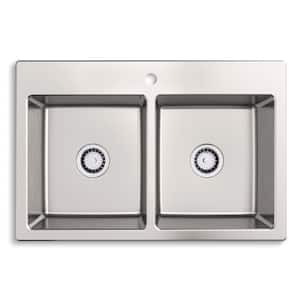 Cursiva Stainless Steel 33 in. Double Bowl Drop-in or Undermount Kitchen Sink