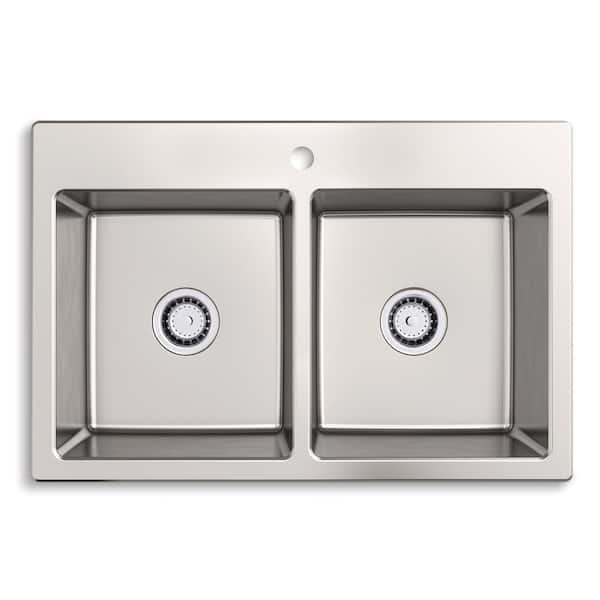 KOHLER Cursiva Stainless Steel 33 in. Double Bowl Drop-in or Undermount Kitchen Sink