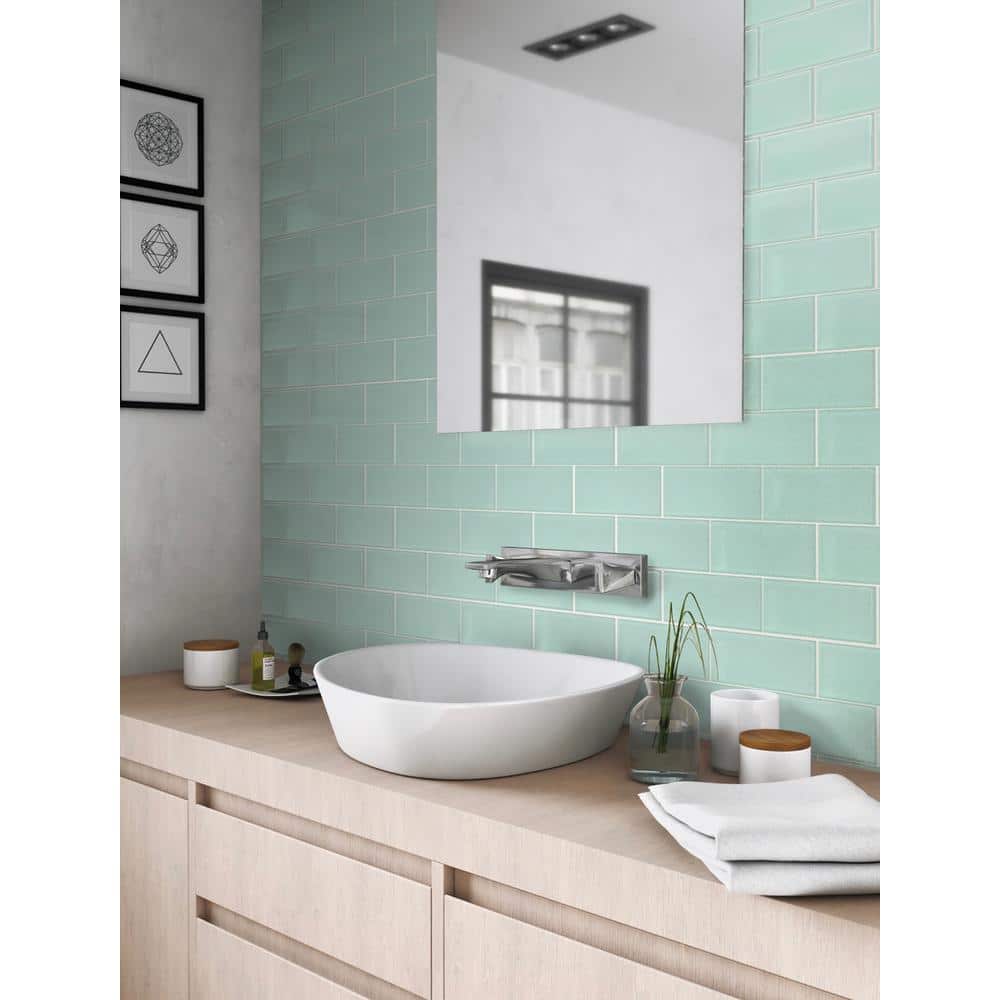 Light Blue 3 in. x 6 in. Matte Finished Glass Mosaic Tile (5 sq. ft./Case) price history on PriceWatchPro