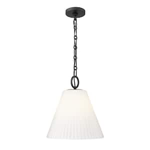 Alaric 100-Watt 1-Light Matte Black Pendant-Light with White Glass shade, no bulbs included