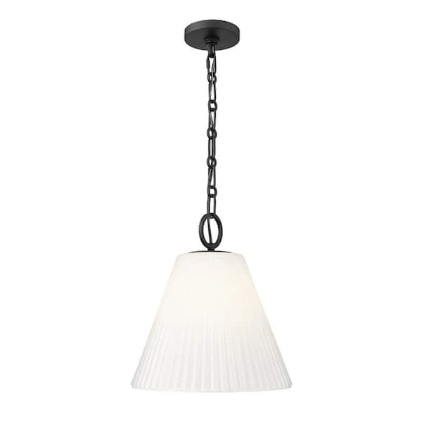 Filament Design Alaric 100-Watt 1-Light Matte Black Pendant-Light with White Glass shade, no bulbs included