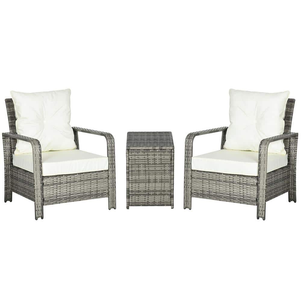 Casual Beige 3-Piece Wicker Outdoor Bistro Set with Storage Table and Beige Cushion price history on PriceWatchPro