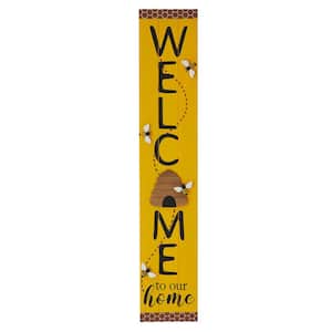 42 in. H Solid Wood Welcome Porch Sign with Bee