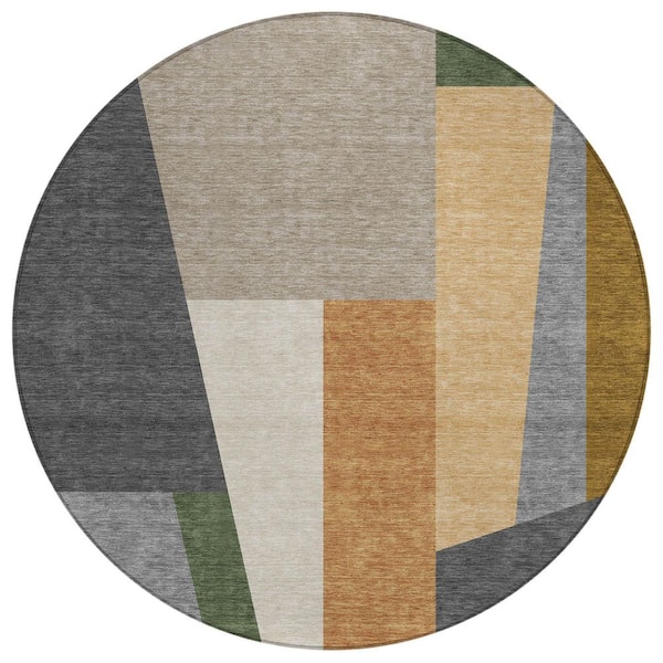 Chantille Machine Washable Indoor/Outdoor Abstract ACN2446 Gray 8 ft. x 8 ft. Round Rug