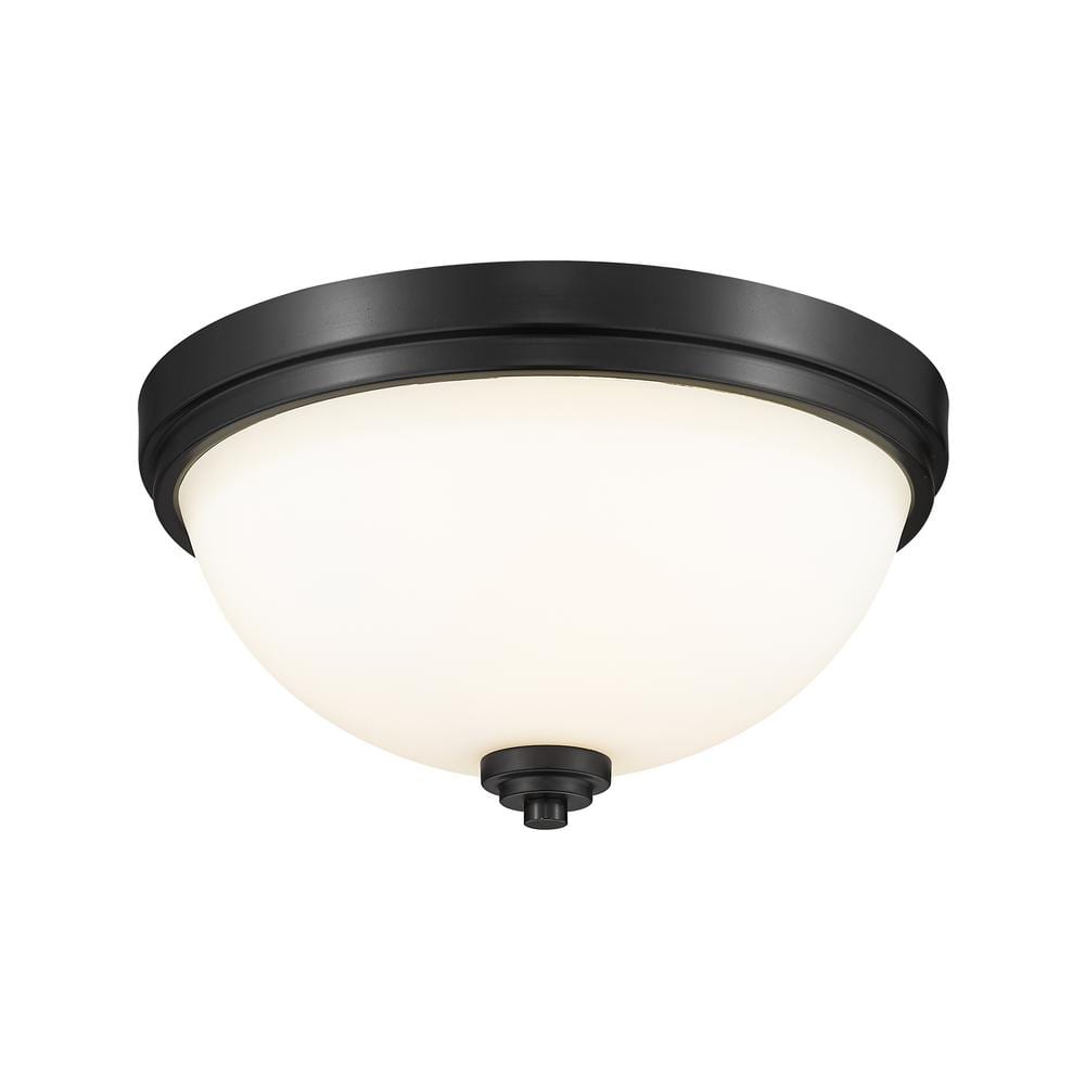 Ashton Matte Black 2-Light Flush Mount with Opal Glass Shade