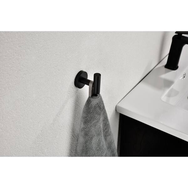 4-Piece Bath Hardware Set in Matte Black with Towel Ring Toilet Paper Holder Towel Hook and 24 in. Towel Bar