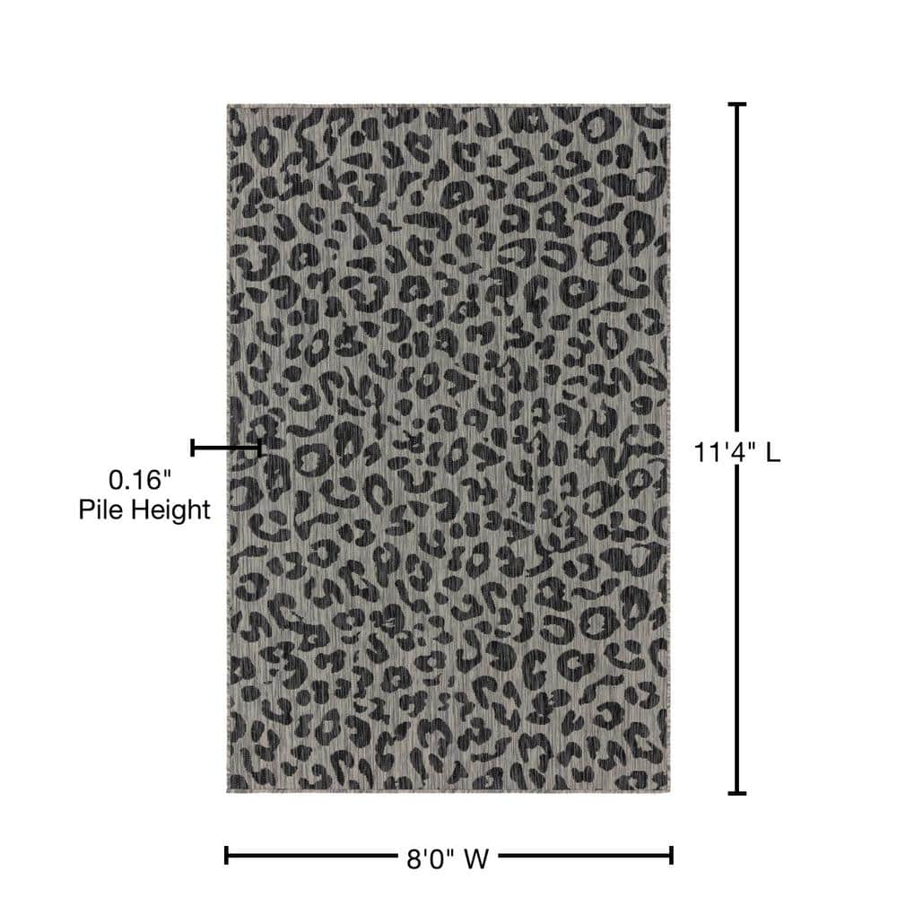 Easy-Care Black and Gray Synthetic Outdoor Rug, 8' x 11'
