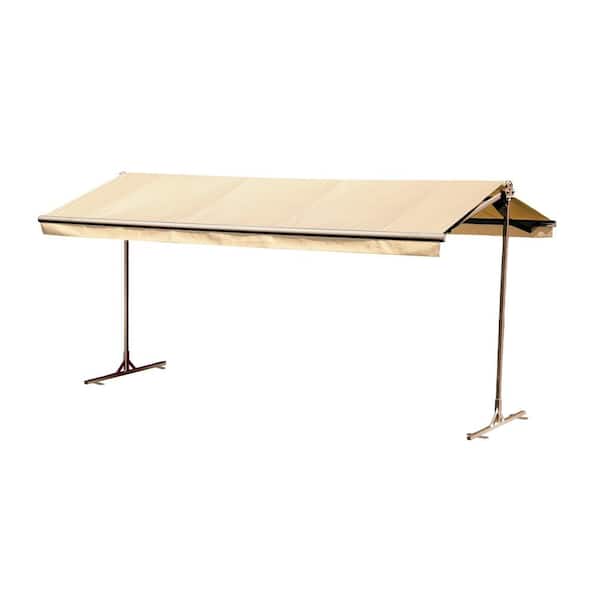 Bali Essentials 12 ft. Oasis Freestanding Motorized Retractable Awning (120 in. Projection) with Remote in Natural Linen