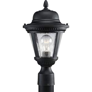 Westport Collection 1-Light Textured Black Clear Seeded Glass Traditional Outdoor Post Lantern Light