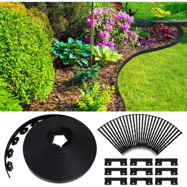 SenQWFa 148 ft. x 2 in. No Dig Black Plastic Border Landscape