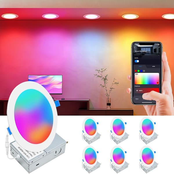 Smart Integrated LED 6 in. 12W RGBCW Canless Recessed Light for Kitchen Bathroom Livingroom Wi-Fi/APP-(6Pieces)