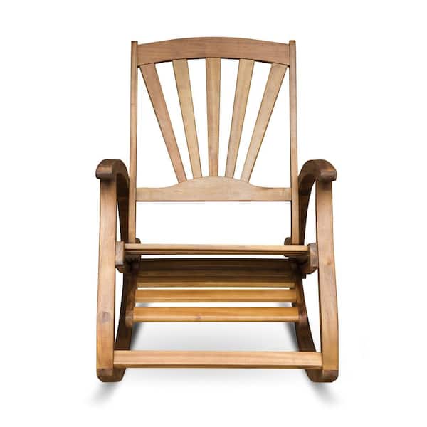 Sunview Teak Brown Wood Outdoor Patio Rocking Chair with Footrest