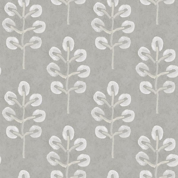 Chesapeake Plum Tree Grey Botanical Matte Pre-Pasted Paper Strippable Wallpaper