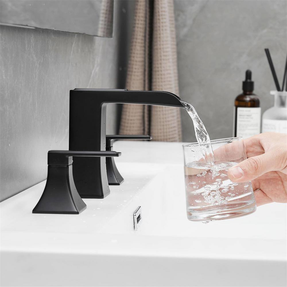 Matte Black 8-Inch Widespread Double Handle Waterfall Faucet