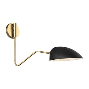 Jane 7 in. W 1-Light Matte Black and Burnished Brass Adjustable Wall Sconce