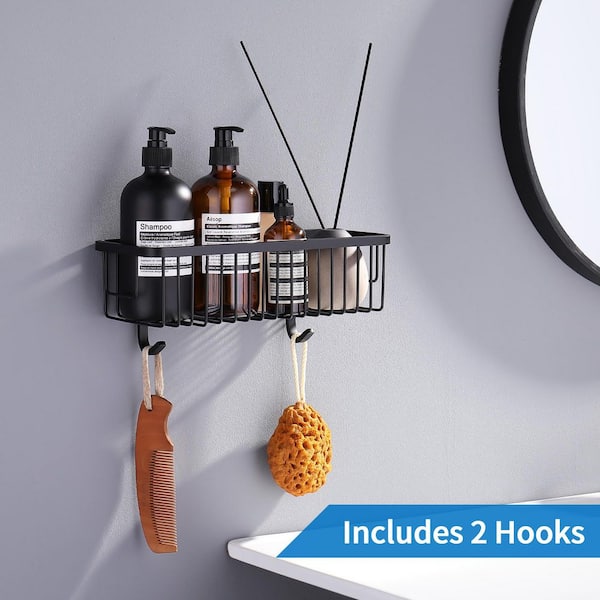 Wall Mounted Corner Shower Caddy Shower Basket in Stainless Steel Matte Black