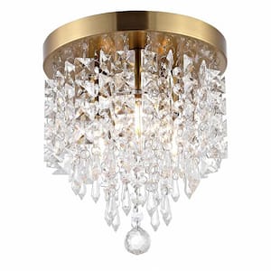 9.84 in. 2-Light Gold Crystal Traditional Flush Mount with Crystal Glass Shade and No Bulbs Included