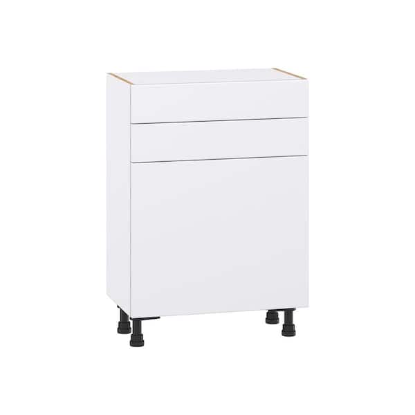 J COLLECTION Timberline 24 in. W x 14 in. D x 34.5 in. H Assembled Slab Base Kitchen Cabinet in Bright White with 2-Drawers
