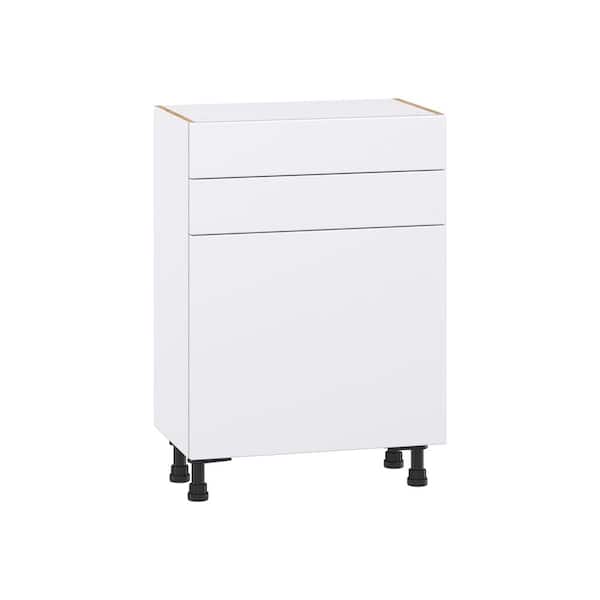 J COLLECTION Fairhope Bright White Slab Assembled Shallow Base Kitchen Cabinet with Drawers (24 in. W x 34.5 in. H x 14 in. D)