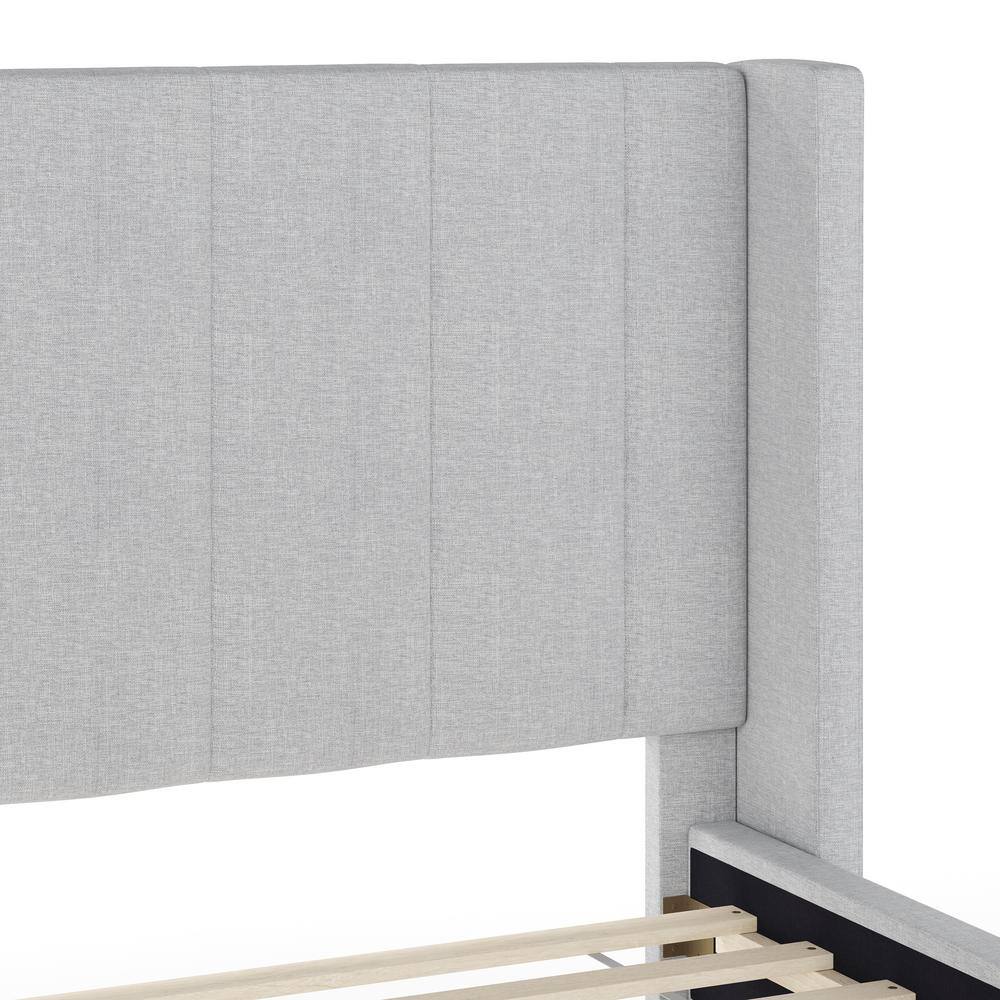 Gray Queen Upholstered Platform Bed with Linen Wingback Headboard