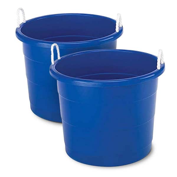 17 Gallon Indoor Outdoor Storage Bucket with Rope Handles, Blue (2 Pack)