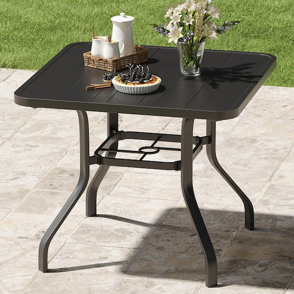 35 in. Square Metal Outdoor Dining Table with 1.57 in. Umbrella