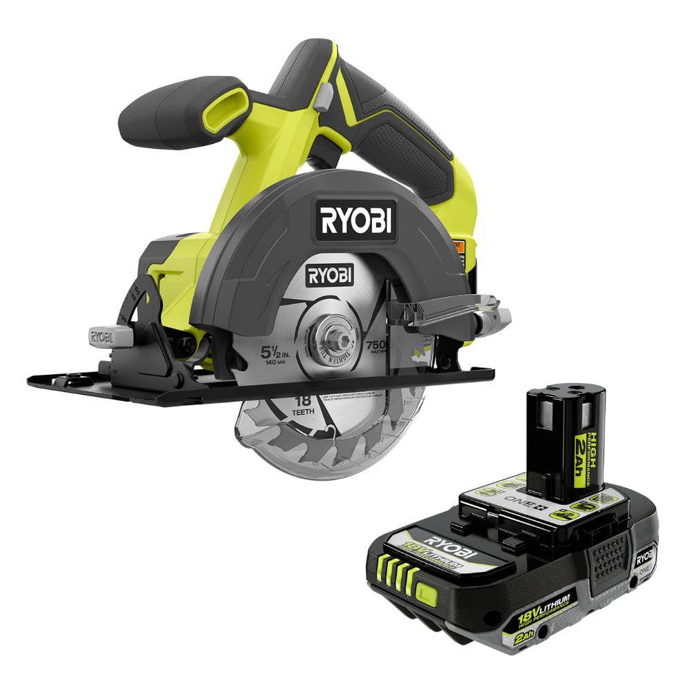 ONE+ 18V Cordless 5 1/2 in. Circular Saw with 2.0 Ah Lithium-Ion HIGH PERFORMANCE Battery -  RYOBI, PCL500PBP003