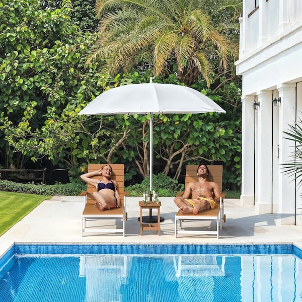 Hedia Teak 2-Piece Recycled HDPS Plastic Adjustable Outdoor Patio Reclining Chaise Lounge Chair with Wheel