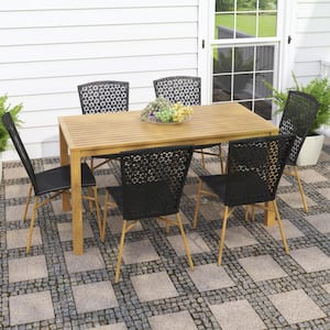 7-Piece Wicker Outdoor Dining Set with 60 in. Aluminum Rectangular Table