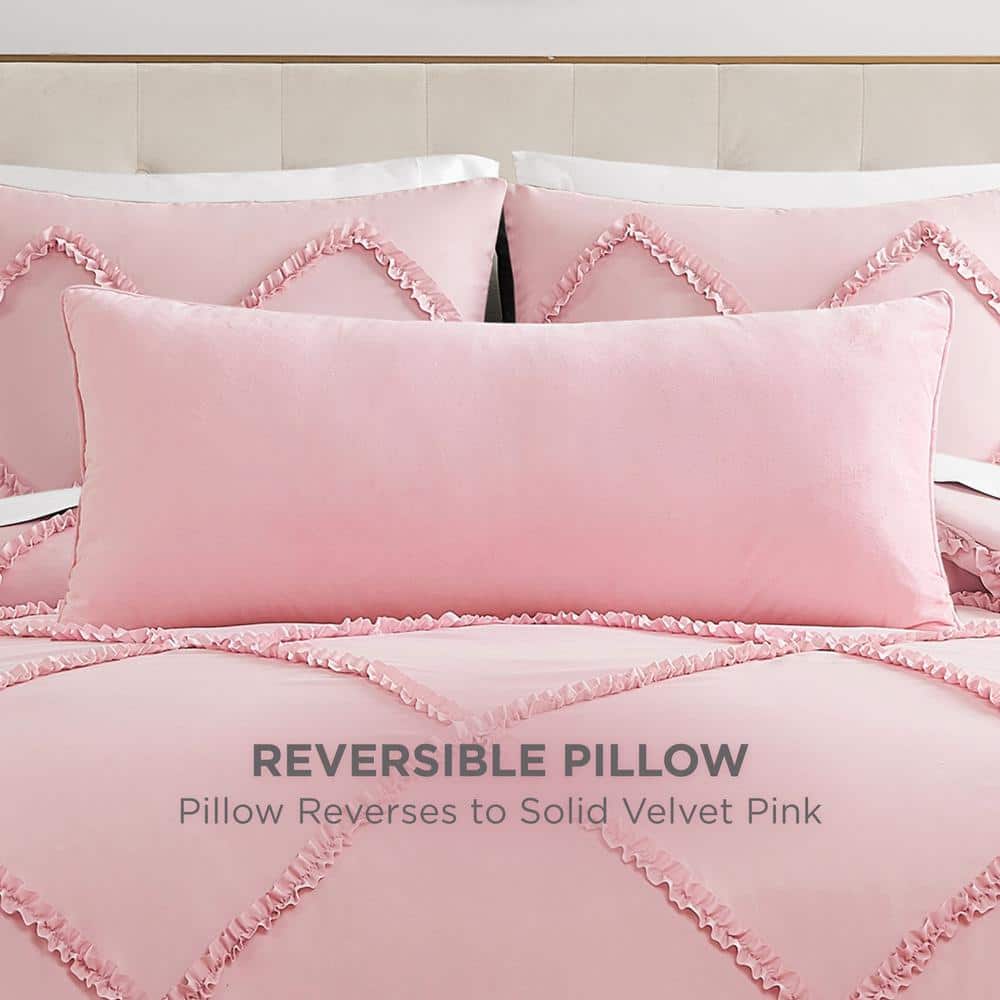 Light Pink Velvet Rhinestone Rectangular Throw Pillow