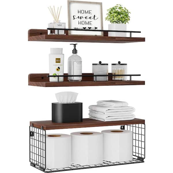 Cubilan 15.8 in. W x 5.9 in. D Rustic Brown Wood Decorative Wall Shelf Set of 3