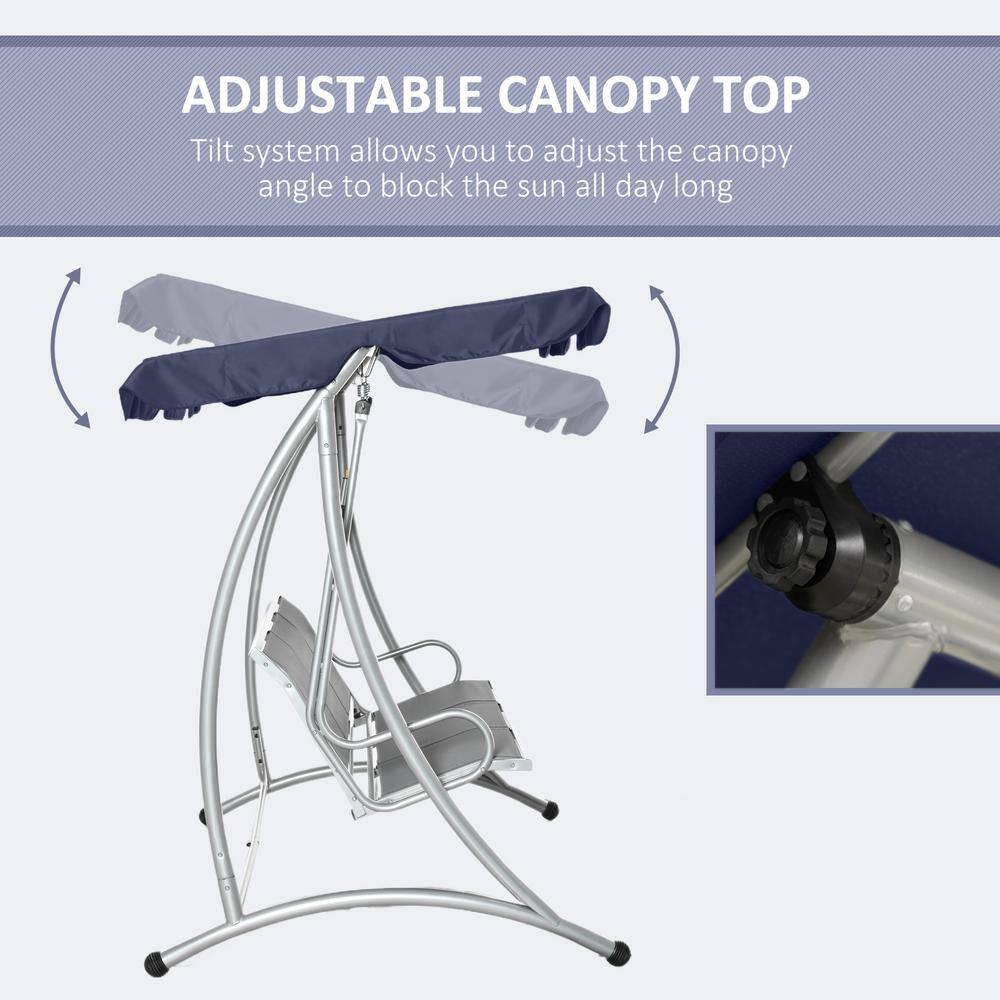 Blue 3-Seater Steel Patio Swing Chair with Adjustable Canopy