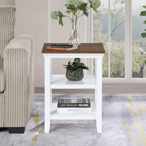 Convenience Concepts Tribeca 18 in. Driftwood/White Square Rubber Wood End Table with Shelves