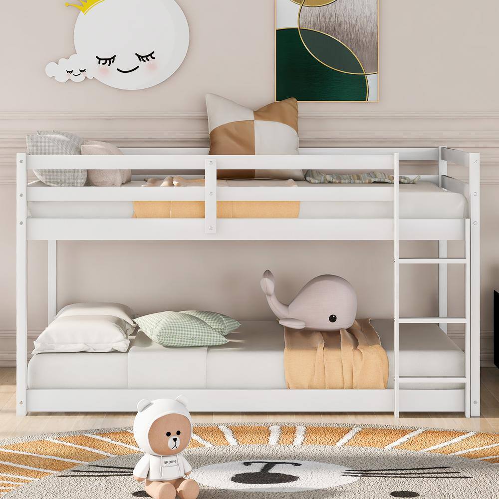 White Kid Bunk Bed Twin Over Twin with Ladder Low Bunk Bed for Living Room Guest Room price history on PriceWatchPro