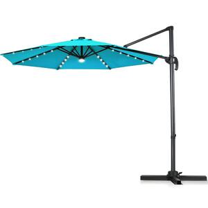 10 ft. Offset Cantilever Solar Lights Patio Umbrella in Blue
