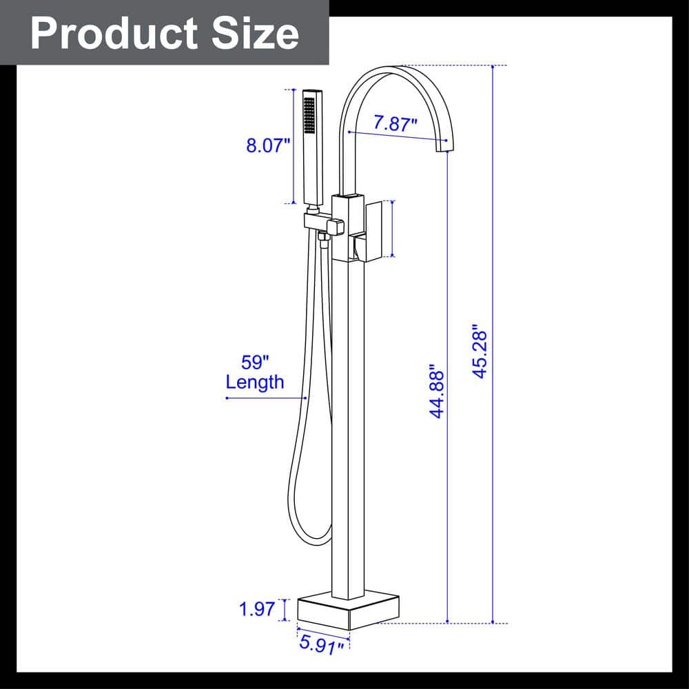 Brushed Gold Brass Waterfall Floor Mount Freestanding Tub Faucet