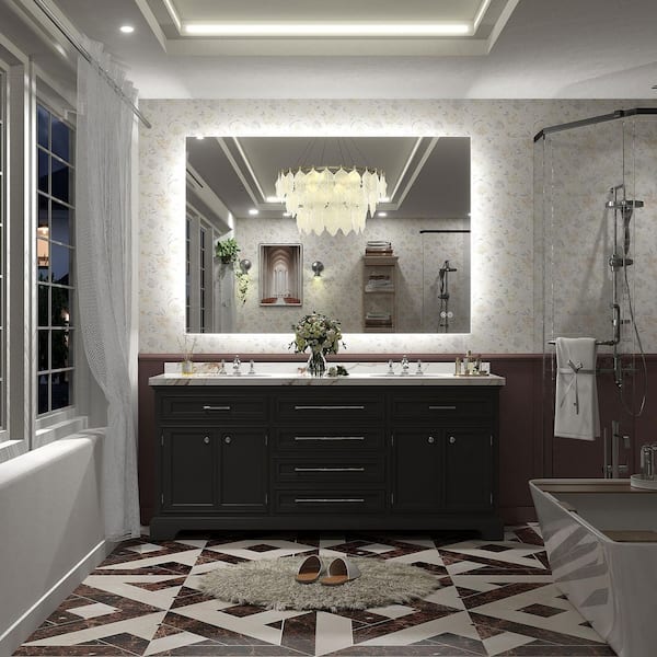 51 in. W x 36 in. H Rectangular Frameless UL Certified LED Backlited Anti-Fog Tempered Glass Wall Bathroom Vanity Mirror