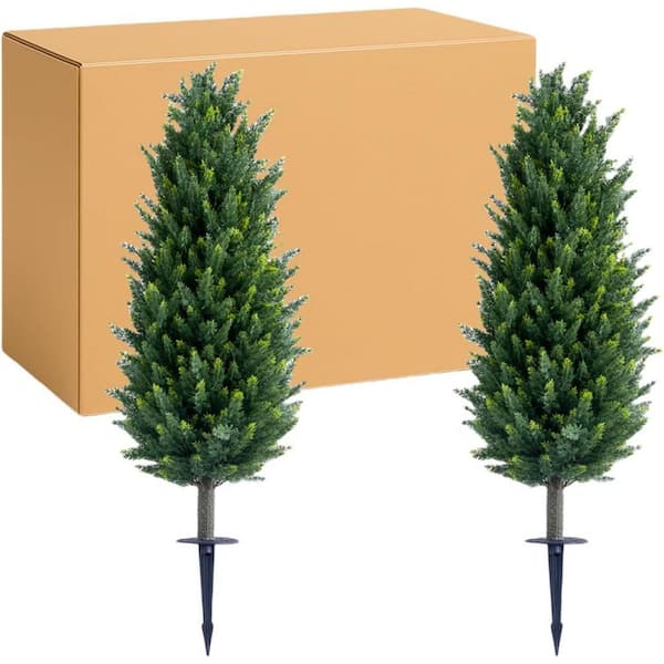 43.3 in. 2-Pieces Artificial Cypress Topiary Trees with Ground Spike for Outdoor, Fake Topiary Ball Trees Artificial