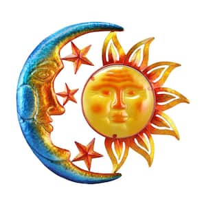 Metal Multi Colored Indoor Outdoor Sun and Moon Wall Decor