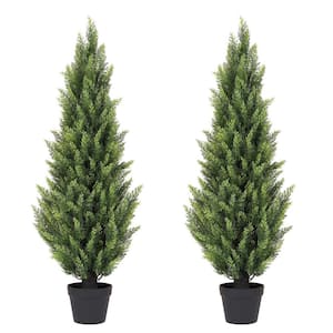 4 ft. Artificial Topiary Cedar Trees Outdoor Indoor Faux Pine Shrubs Cypress Plants in Pot 2-Pack